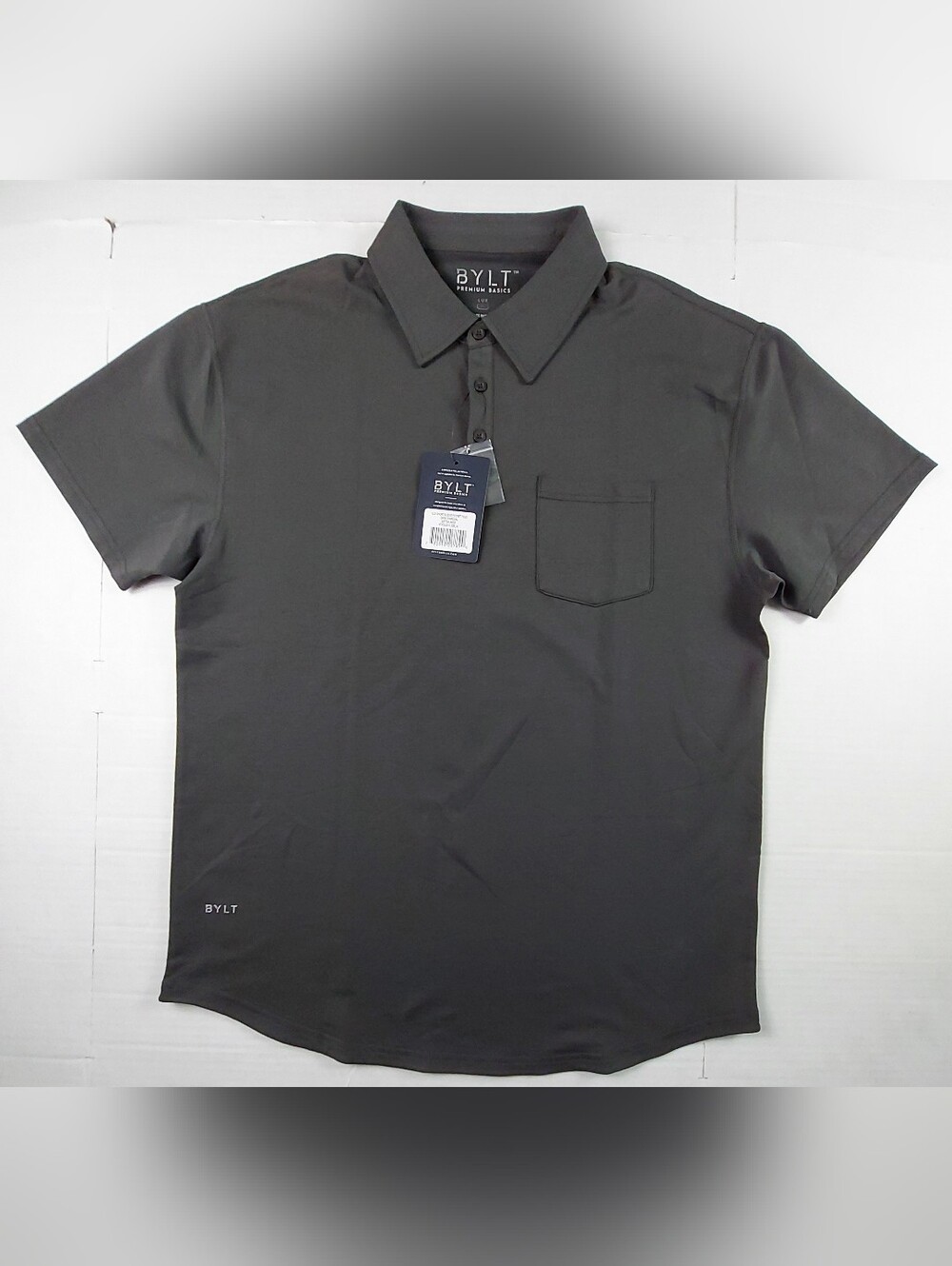 BYLT Premium Basics Lux Short Sleeve Pocket Polo Shirt Mens XL Dark Charcoal NWT